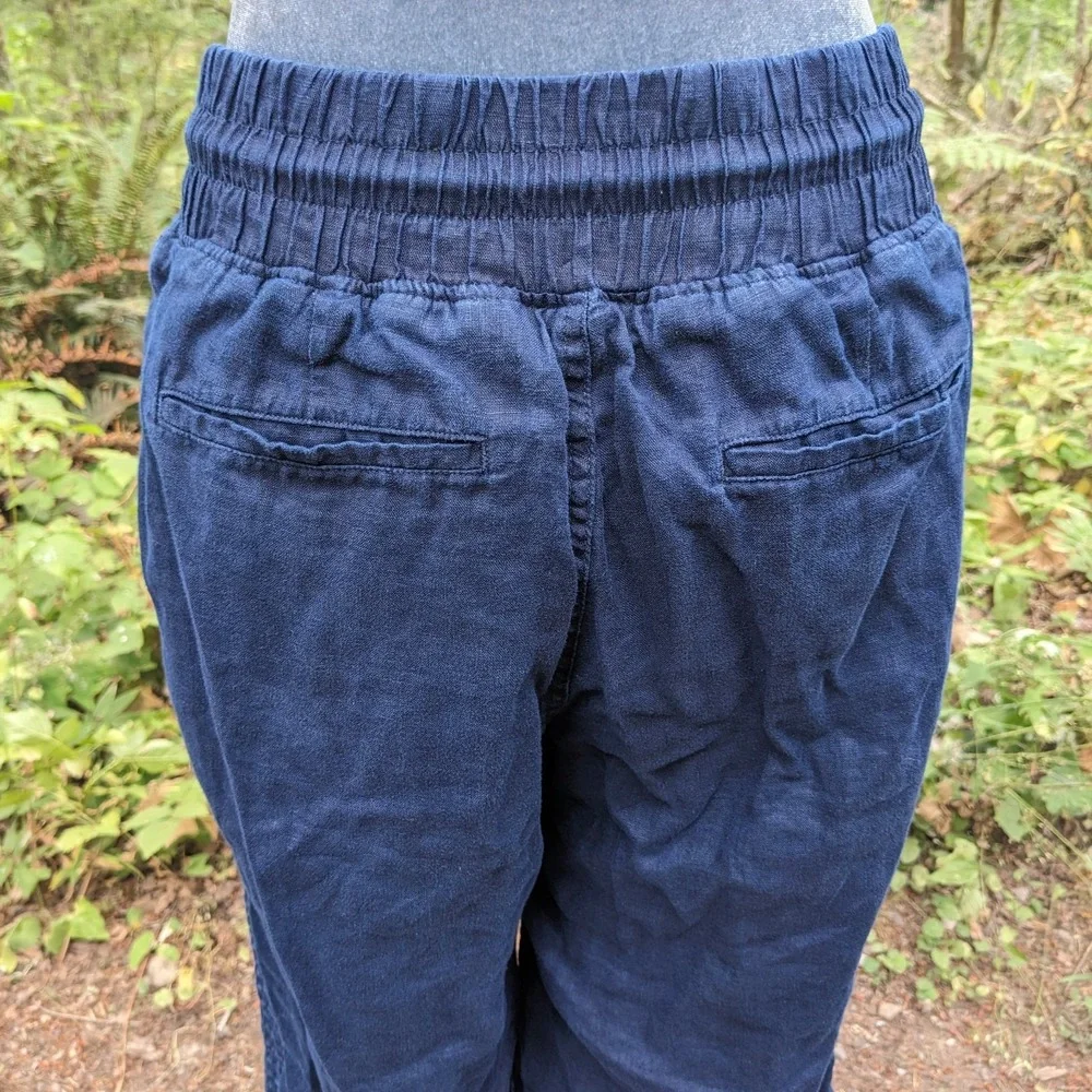 Quince 100% European Linen Wide Leg Pants M Navy Blue Pull On Drawstring Capsule